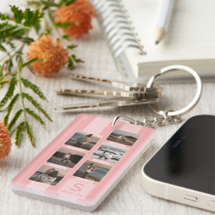 Your Family Photos On Dusty Coral Red Blush Pink Key Ring