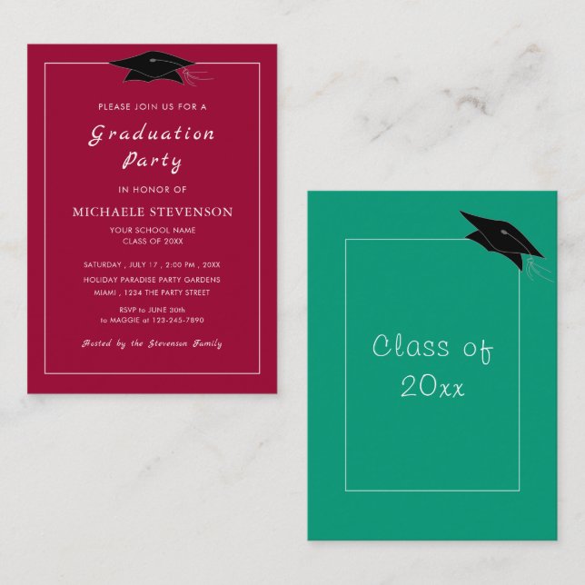 Your Favourite Colours & Font Graduation Invitatio Card (Front/Back)