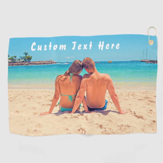 Your Favourite Photo Golf Towel with Custom Text (Horizontal)