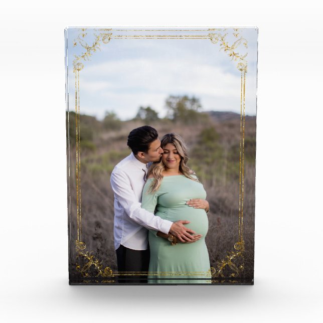 Your Favourite Photo Vertical with Thin Gold Frame Block (Front)
