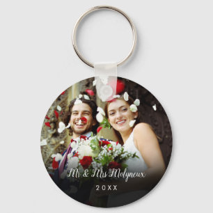 Your Favourite Wedding Photo Date and Script Name Key Ring