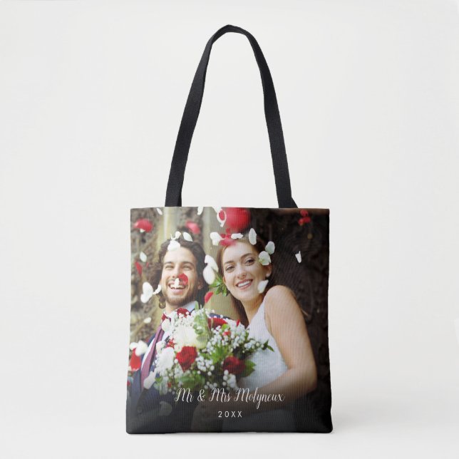 Your Favourite Wedding Photos Script Name Date Tote Bag (Front)