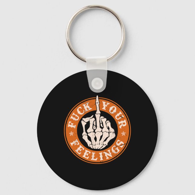 Your Feelings Halloween Skeleton Hand Middle Finge Key Ring (Front)