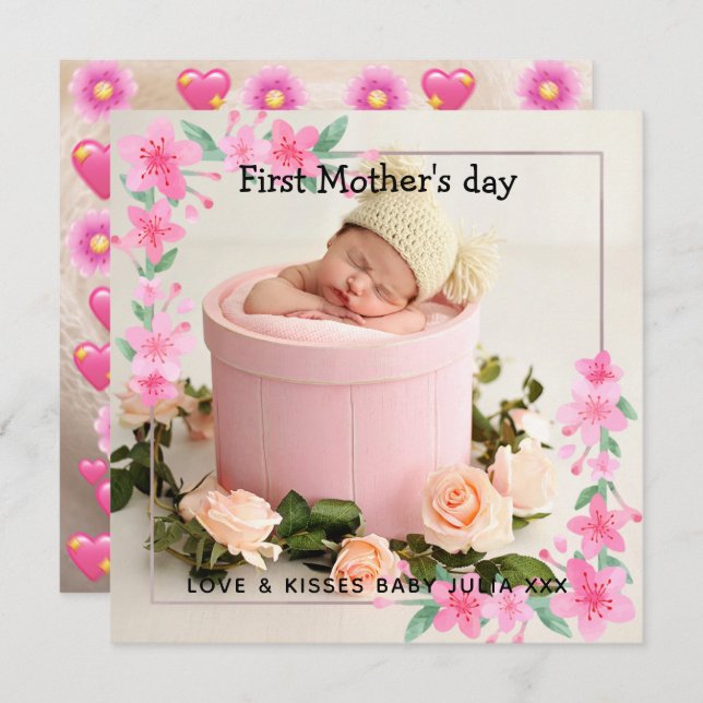 Your First Mother's Day Flower 2 Photo Collage Holiday Card (Front/Back)