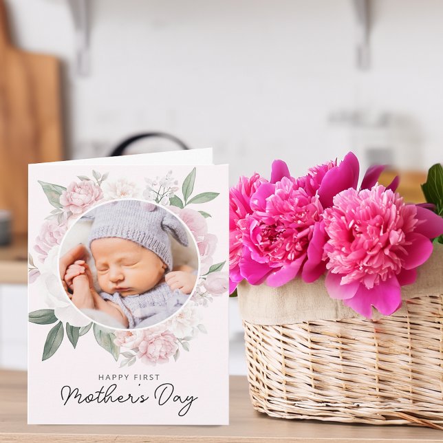Your First Mother's Day Peony Flowers Photo Card (Your First Mother's Day Peony Flowers Photo Card)