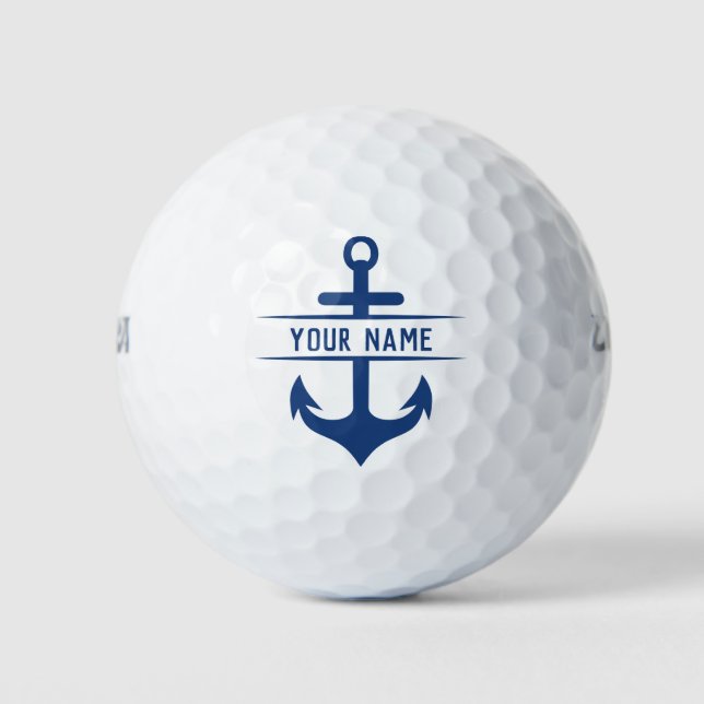 Your First Name Funny Navy Blue Anchor Monogram  Golf Balls (Front)