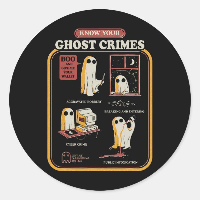 Your Ghost Crimes Funny Halloween  Classic Round Sticker (Front)