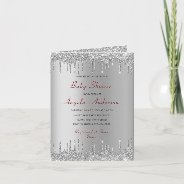 Your Glitter Silver Baby Shower Invitation Example (Front)