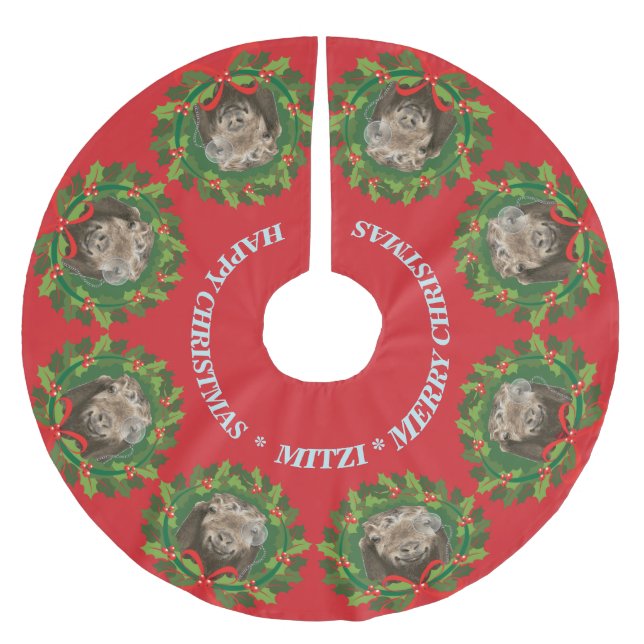 YOUR GOAT or PET  PHOTOS and Name Christmas Brushed Polyester Tree Skirt (Front)