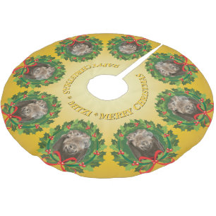 YOUR GOAT or PET  PHOTOS and NAME Christmas Gold Brushed Polyester Tree Skirt