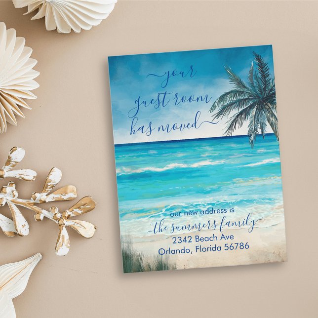 Your Guest Room has Moved Beach Ocean Sea Announcement Postcard (Creator Uploaded)
