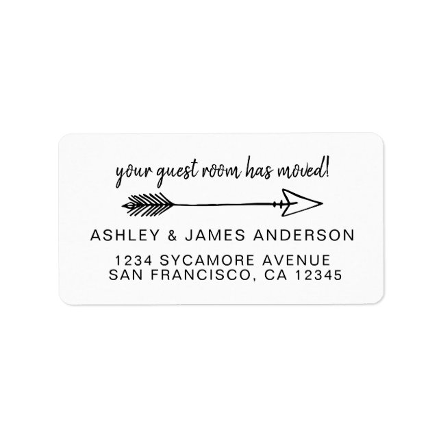 Your Guest Room Has Moved Black White New Address Label (Front)