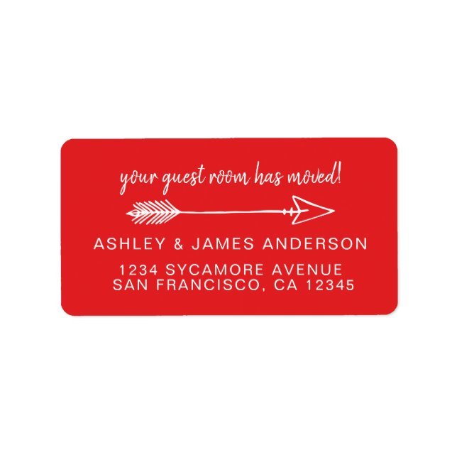 Your Guest Room Has Moved Bright Red New Address Label (Front)