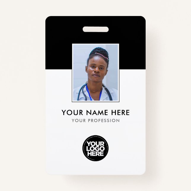 Your Health Care Company Logo Black Photo Name ID Badge (Front)
