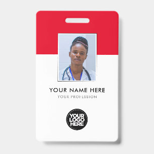 Your Health Care Company Logo Red Photo Clip Name ID Badge