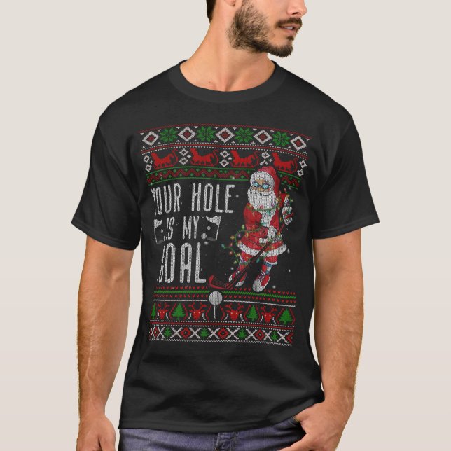 Your Hole My Goal Santa Playing Golf Ugly Sweater (Front)