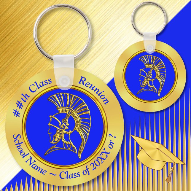 Your Image, Colours, Text on Class Reunion Key Ring (Trojan themed, Class Reunion Party Favors. High School Reunion Ideas, 50 year class reunion, 40 year)