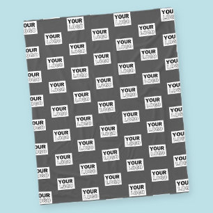 Your Image Design or Business Logo Tiled   Grey Fleece Blanket