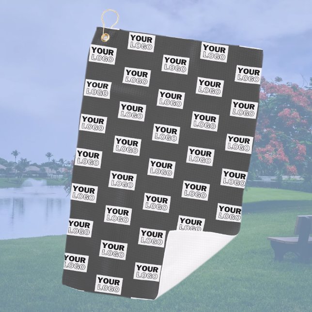 Your Image Design or Business Logo Tiled | Grey Golf Towel (Creator Uploaded)
