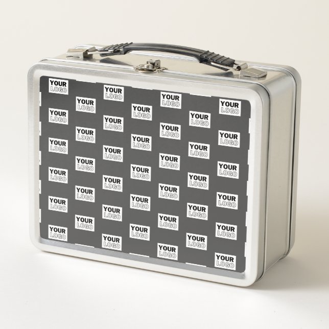 Your Image Design or Business Logo Tiled | Grey Metal Lunch Box (Front)