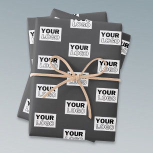 Your Image Design or Business Logo Tiled   Grey Wrapping Paper Sheet