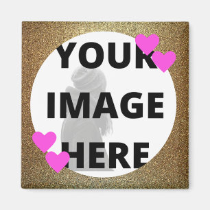 Your Image Gold Glittery Hearts Magnet