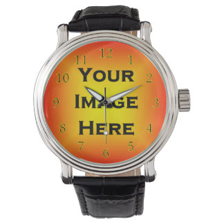 Your Image Thin Black Numbers Yellow Edged Watch
