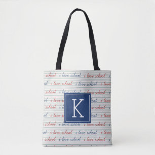 Your Initial I Love School Tote Bag