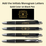 Your Initials Monogram Gold Geometric on Black<br><div class="desc">Add the initials you want on this black pen with gold geometric design - Change to your own details. See my store for lots more great Pens</div>
