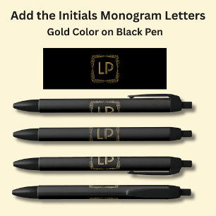 Your Initials Monogram Gold Geometric on Black Ink Pen