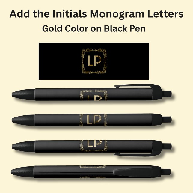 Your Initials Monogram Gold Geometric on Black Ink Pen (Creator Uploaded)