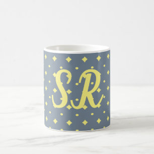Your initials mug, blue-grey & soft yellow coffee mug