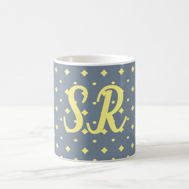 Your initials mug, blue-grey & soft yellow coffee mug (Center)
