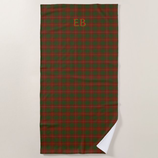Your initials on Bruce Clan tartan Beach Towel (Front)