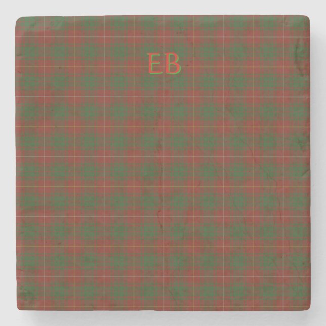 Your initials on Bruce Clan tartan Stone Coaster (Front)