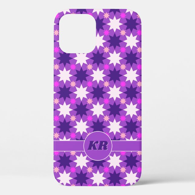 Your initials on repeating stars pattern, purple Case-Mate iPhone case (Back)