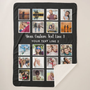 YOUR INSTAGRAM PHOTOS, TEXT & COLOR large fleece Sherpa Blanket