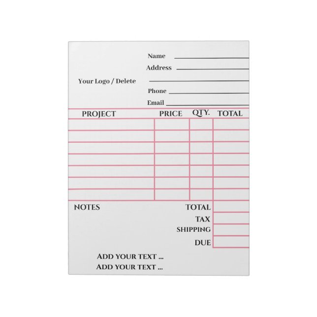 Your Invoice Notepad (Rotated)