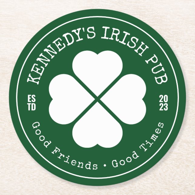 YOUR IRISH PUB Good Friends Good Times Round Paper Coaster (Front)
