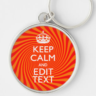 Your Keep Calm Saying on Vibrant Orange Swirl Key Ring