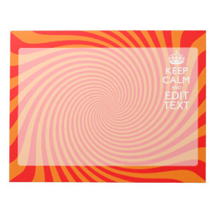 Your Keep Calm Saying on Vibrant Orange Swirl Notepad