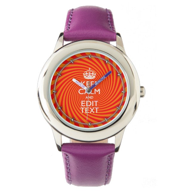Your Keep Calm Saying on Vibrant Orange Swirl Watch (Front)