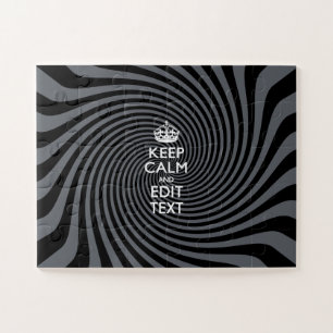 Your Keep Calm Text on Black Swirl Jigsaw Puzzle