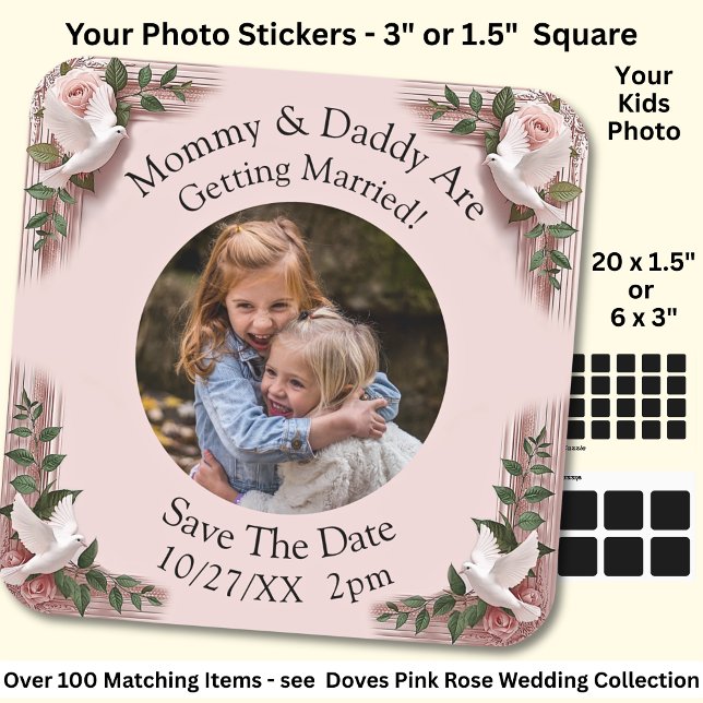 Your Kids Photo Mum Dad Getting Married  Square Sticker (Creator Uploaded)