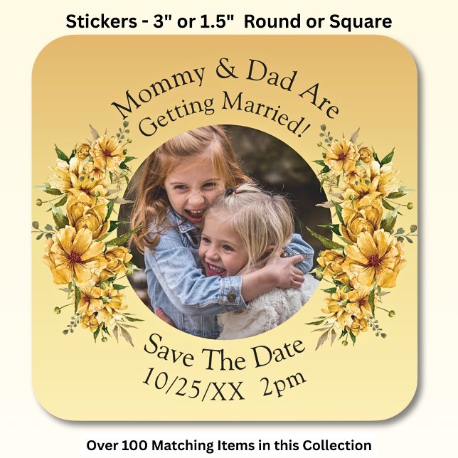 Your Kids Photo Mum Dad Getting Married   Square Sticker (Creator Uploaded)