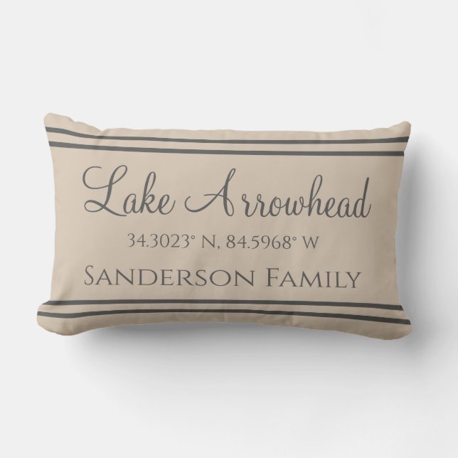  Your Lake and Family Name  Map Coordinates  Lumbar Cushion (Front)