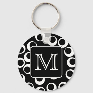 Your Letter. Black and White Monogram. Fun Pattern Key Ring