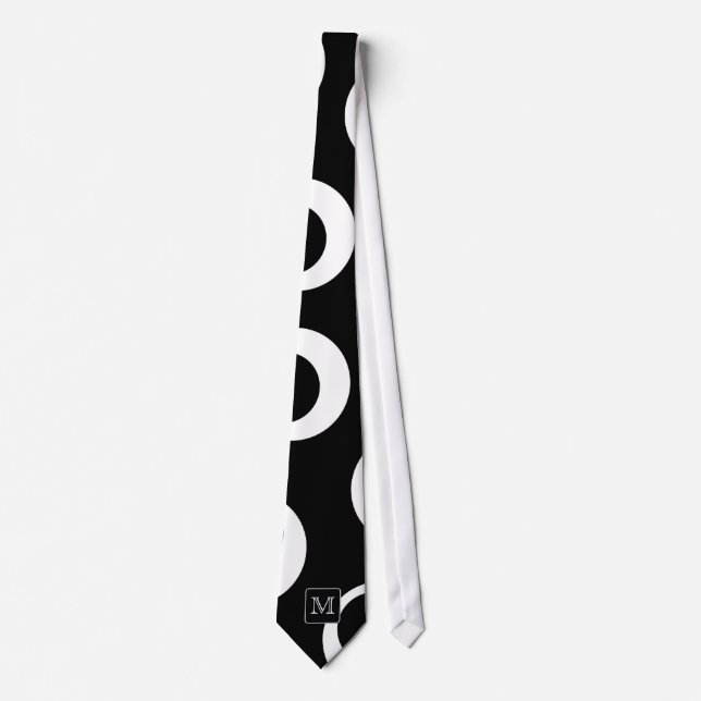 Your Letter. Black and White Monogram. Fun Pattern Tie (Front)