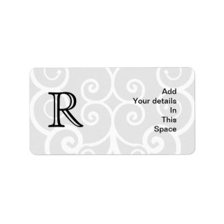 Your Letter. Black / White Swirl Monogram. Custom Label