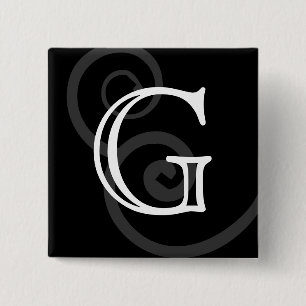 Your Letter. Custom Black / White Swirl Monogram. 15 Cm Square Badge